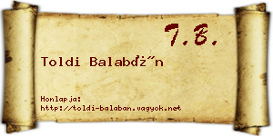 Toldi Balabán névjegykártya